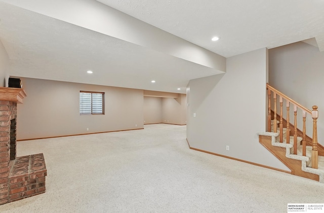 17616 Englewood St, Omaha, NE 68135 - basement with carpet, baseboards, stairs, and recessed lighting