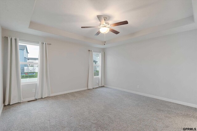 17312 Potter St, Bennington, NE 68005 - unfurnished room with a raised ceiling, ceiling fan, and light carpet