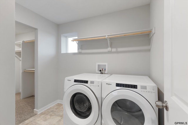 17312 Potter St, Bennington, NE 68005 - washroom featuring independent washer and dryer, light carpet, and baseboards