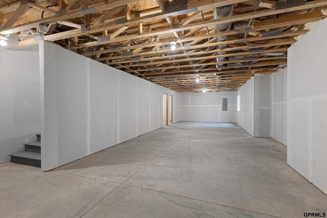 17312 Potter St, Bennington, NE 68005 - unfinished below grade area with electric panel and stairs
