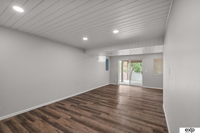 3003 Sheridan Rd, Bellevue, NE 68123 - unfurnished room with dark wood-type flooring, recessed lighting, baseboards, and wood ceiling