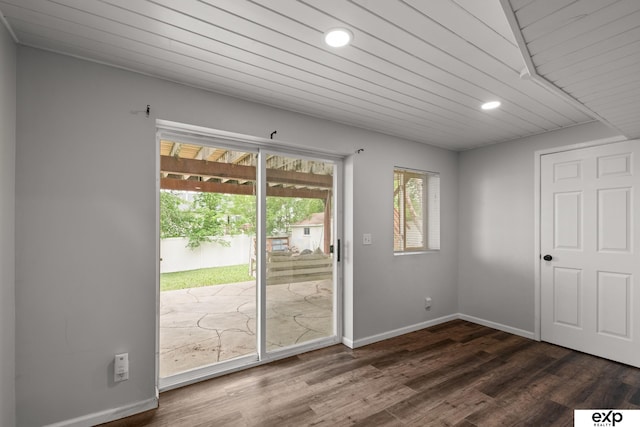 3003 Sheridan Rd, Bellevue, NE 68123 - entryway with recessed lighting, dark wood-type flooring, baseboards, and wood ceiling