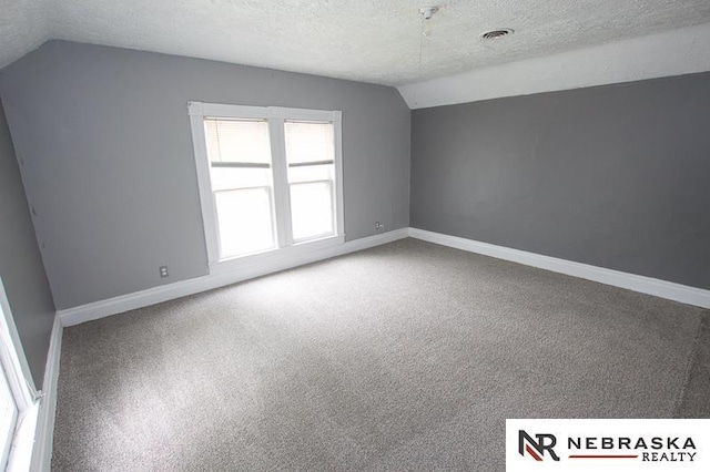 1801 Euclid Ave, Lincoln, NE 68502 - additional living space with lofted ceiling, a textured ceiling, baseboards, and carpet