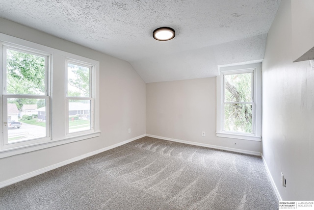 1943 Washington St, Blair, NE 68008 - additional living space with lofted ceiling, carpet flooring, a textured ceiling, baseboards, and healthy amount of natural light