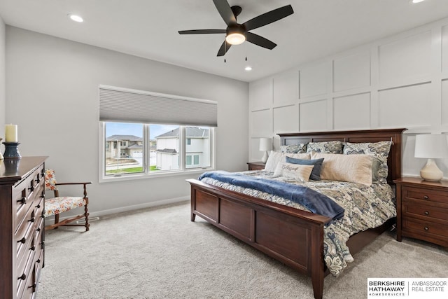 10317 S 191st Ave, Omaha, NE 68136 - bedroom with light colored carpet, recessed lighting, baseboards, and a ceiling fan