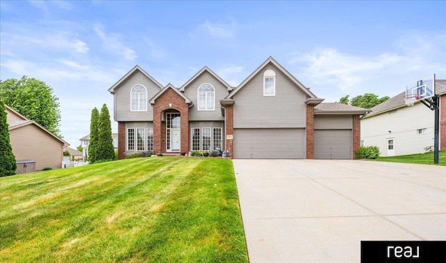 15102 Boyd St, Omaha, NE 68116 - traditional-style house featuring brick siding, a front lawn, concrete driveway, and a garage