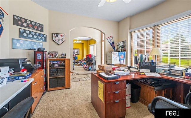 15102 Boyd St, Omaha, NE 68116 - office featuring carpet flooring, arched walkways, and ceiling fan