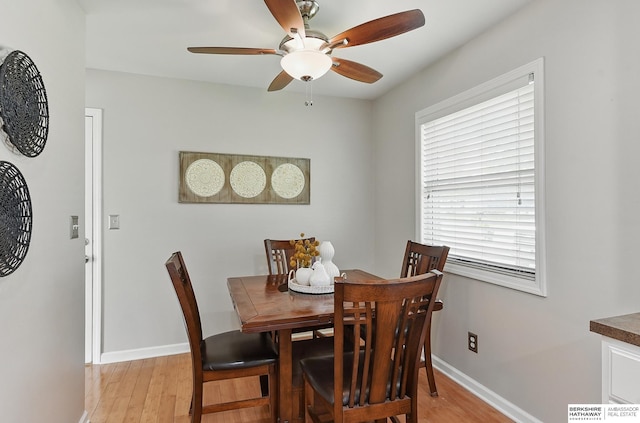 6641 S 85th St, Ralston, NE 68127 - dining space with ceiling fan, light wood-style floors, and baseboards