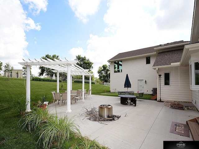 20640 Rawhide Rd, Omaha, NE 68022 - view of patio / terrace featuring an outdoor fire pit, a pergola, and outdoor dining area