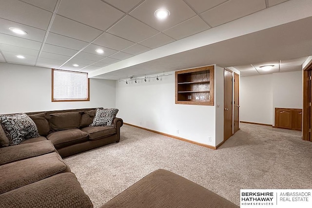 5360 S 174th Ave, Omaha, NE 68135 - living room with carpet, baseboards, recessed lighting, and a paneled ceiling