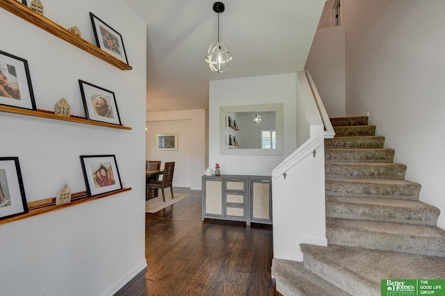 10505 Rosewater Pkwy, Bennington, NE 68007 - staircase with hardwood / wood-style flooring and baseboards