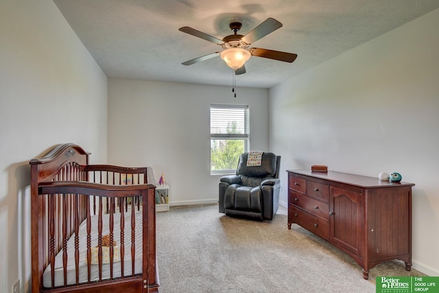 10505 Rosewater Pkwy, Bennington, NE 68007 - bedroom featuring light carpet, baseboards, a textured ceiling, and a nursery area