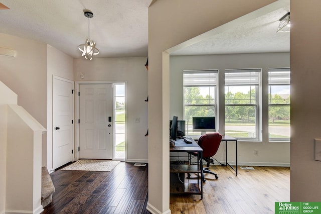 10505 Rosewater Pkwy, Bennington, NE 68007 - foyer with hardwood / wood-style flooring, plenty of natural light, a textured ceiling, and baseboards