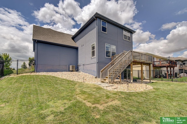 10505 Rosewater Pkwy, Bennington, NE 68007 - rear view of property with stairs, a deck, and cooling unit