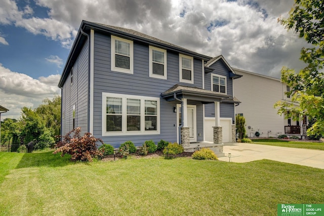 10505 Rosewater Pkwy, Bennington, NE 68007 - view of front of house with driveway, a front lawn, and an attached garage