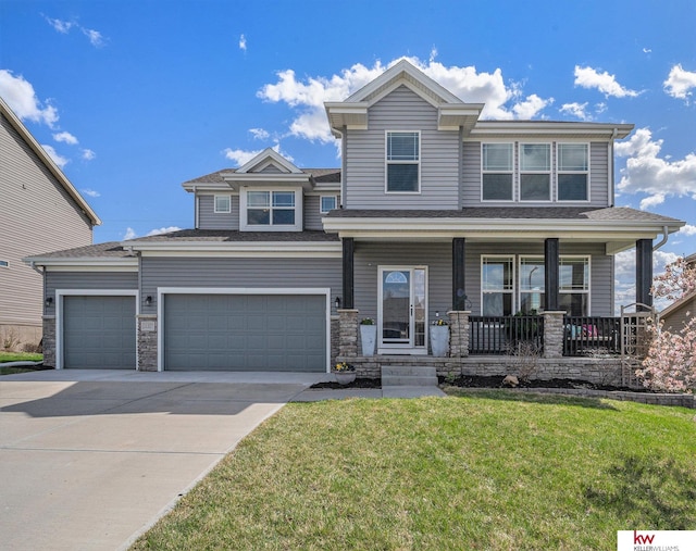 21327 Quarry Ln, Gretna, NE 68028 - view of front of property featuring a front lawn, covered porch, and driveway