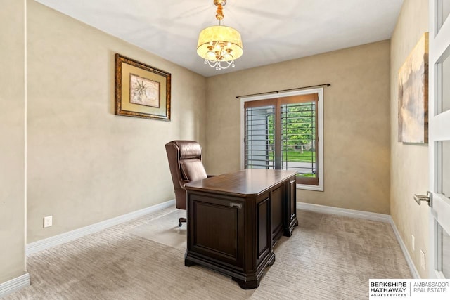 1220 S 200th Ave, Omaha, NE 68130 - office with a chandelier, light carpet, and baseboards