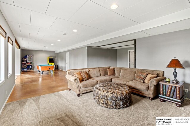 1220 S 200th Ave, Omaha, NE 68130 - living area with billiards, recessed lighting, baseboards, carpet, and wood finished floors