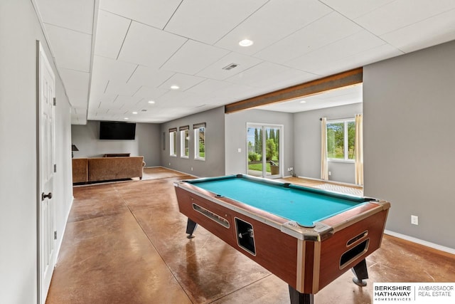 1220 S 200th Ave, Omaha, NE 68130 - rec room with finished concrete floors, billiards table, baseboards, and recessed lighting