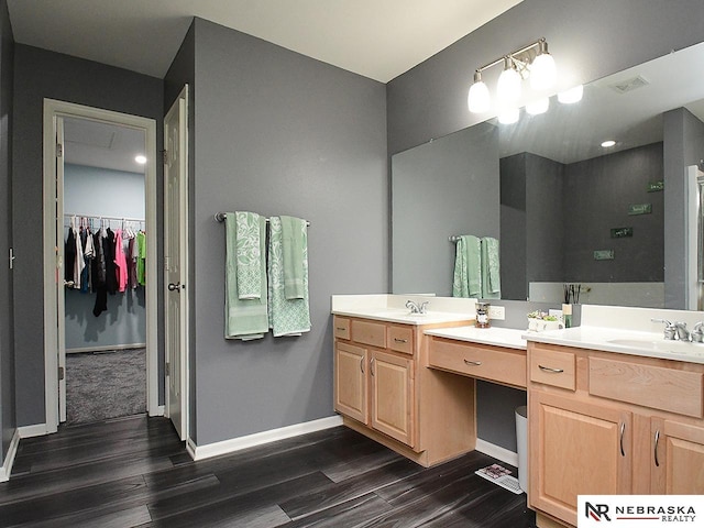 7941 N 152nd St, Bennington, NE 68007 - full bath with wood finished floors, double vanity, baseboards, and a walk in closet