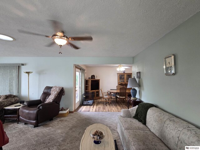 35 E Sandy Ridge Rd, Columbus, NE 68601 - living room featuring ceiling fan, wood finished floors, and a textured ceiling