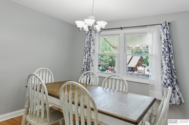 12555 Ohern St, Omaha, NE 68137 - dining area with a chandelier, wood finished floors, and baseboards