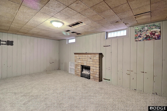 1827 E Broad St, Fremont, NE 68025 - basement with carpet, healthy amount of natural light, and a brick fireplace