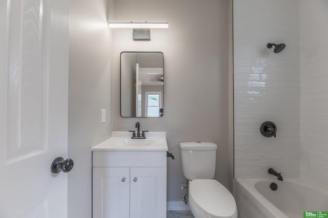 5515 Hickory St, Omaha, NE 68106 - full bathroom featuring vanity, toilet, bathtub / shower combination, and baseboards