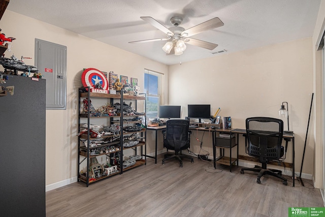 601 5th Ave, Plattsmouth, NE 68048 - office space featuring a ceiling fan, electric panel, wood finished floors, and baseboards