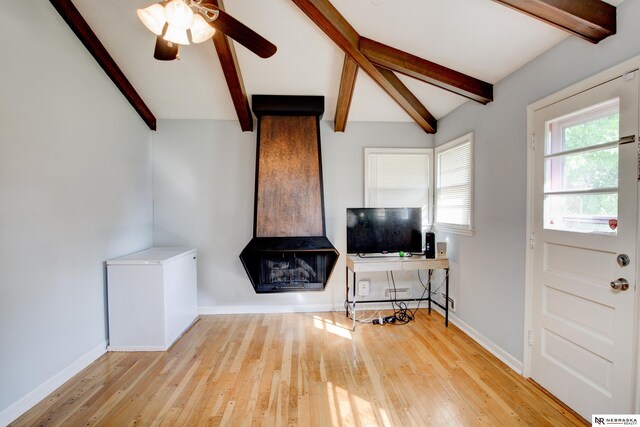 6205 Nebraska Ave, Omaha, NE 68104 - home office featuring hardwood / wood-style flooring, baseboards, and a ceiling fan