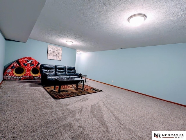2496 Rock Creek Rd, Bee, NE 68314 - carpeted living area featuring a textured ceiling and baseboards