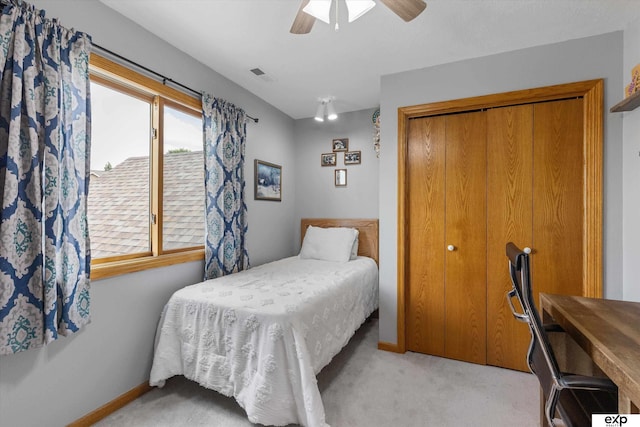 17205 Jessica Ln, Gretna, NE 68028 - bedroom featuring light carpet, a closet, and ceiling fan
