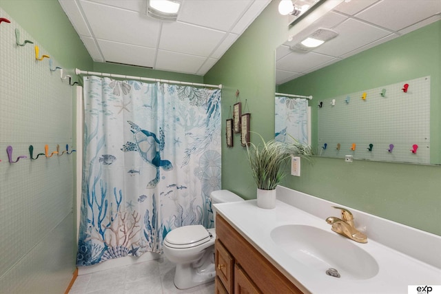 17205 Jessica Ln, Gretna, NE 68028 - bathroom with vanity, tile patterned flooring, a drop ceiling, and a shower with shower curtain