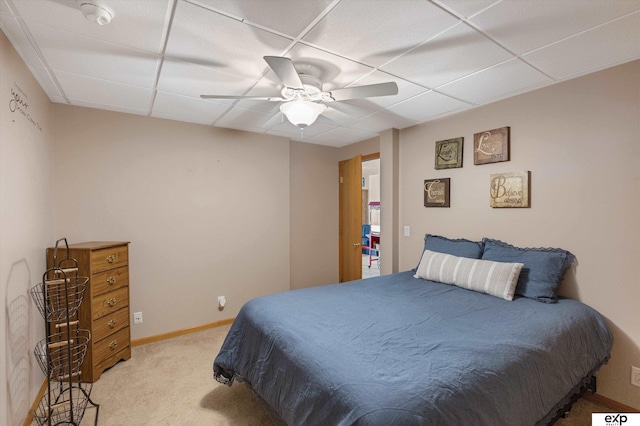17205 Jessica Ln, Gretna, NE 68028 - bedroom with light colored carpet, a paneled ceiling, and a ceiling fan