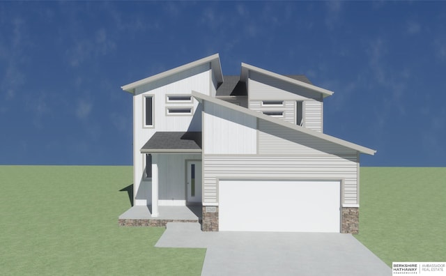 18060 Soldier St, Omaha, NE 68136 - view of front facade featuring stone siding, concrete driveway, and a shingled roof