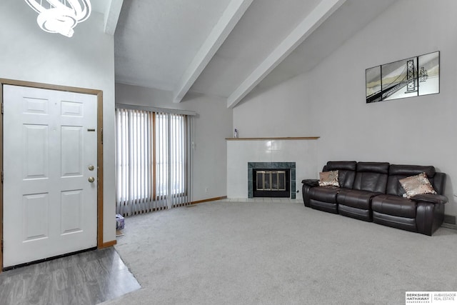 3027 S 144th Ave, Omaha, NE 68144 - carpeted living room featuring baseboards and a fireplace