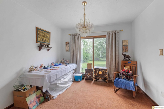 209 Carter St, Avoca, NE 68307 - carpeted bedroom featuring a chandelier and access to exterior