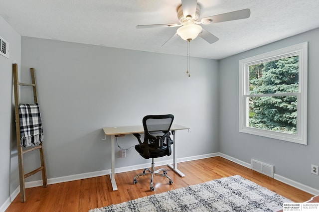 9704 Erskine St, Omaha, NE 68134 - office space featuring wood finished floors, ceiling fan, and a textured ceiling