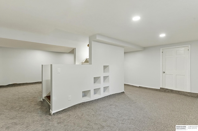 9704 Erskine St, Omaha, NE 68134 - finished below grade area featuring carpet floors, recessed lighting, and stairs