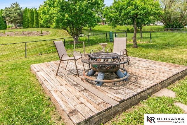 13518 Westport Cir, Bellevue, NE 68123 - wooden deck featuring a fire pit