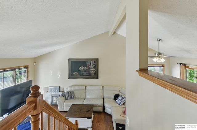 8853 N 82nd Ave, Omaha, NE 68122 - living room featuring a textured ceiling, wood finished floors, and ceiling fan
