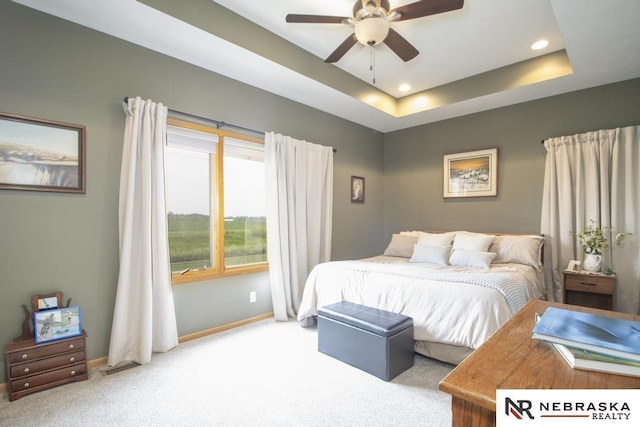 13410 Highlander Pl, Waverly, NE 68462 - bedroom featuring carpet, recessed lighting, a raised ceiling, and ceiling fan