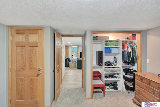 631 Overlook Ln, Beatrice, NE 68310 - bedroom with light carpet, a textured ceiling, and a closet
