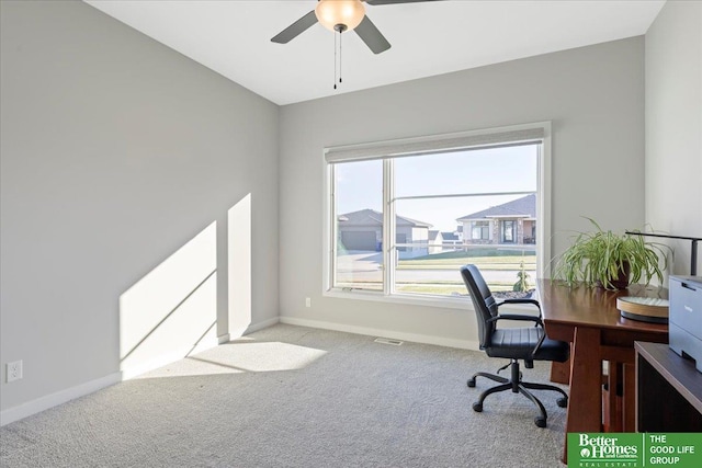 6518 S 208th Ave, Elkhorn, NE 68022 - carpeted home office featuring ceiling fan and baseboards