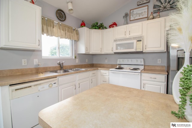 15417 Willit St, Bennington, NE 68007 - kitchen featuring white appliances, a sink, white cabinetry, and light countertops