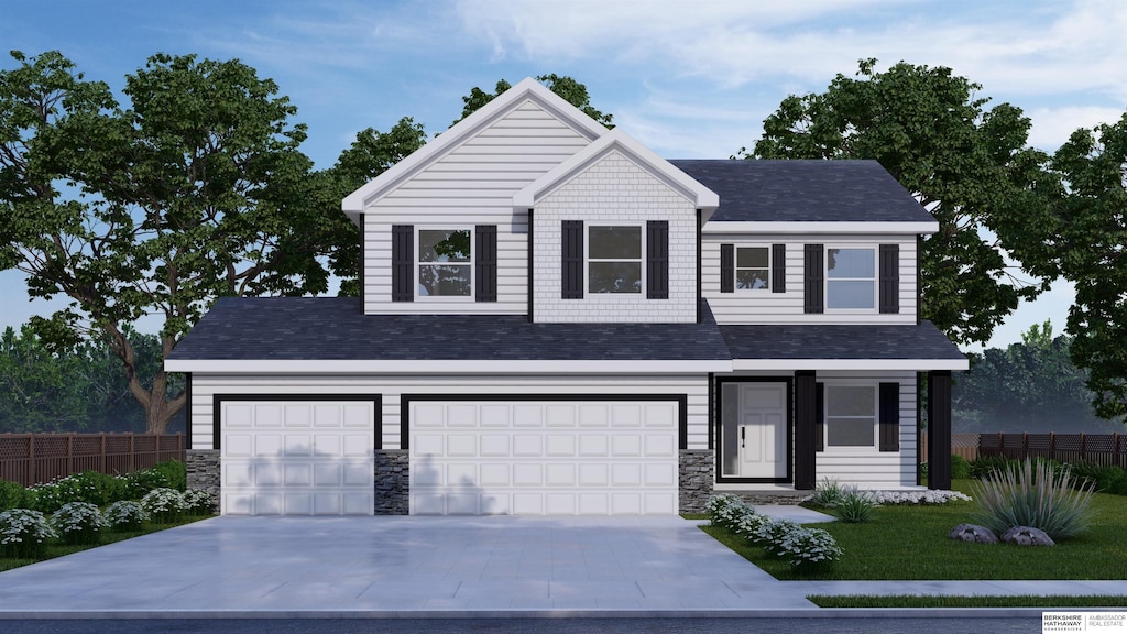 16558 Wirt St, Omaha, NE 68116 - traditional-style house featuring driveway, an attached garage, and stone siding