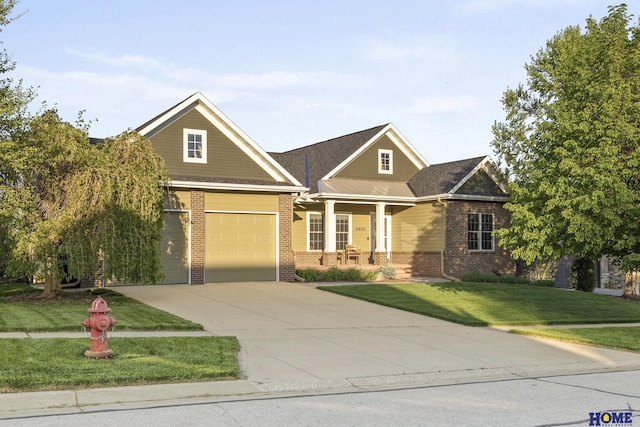 6920 NW 3rd St, Lincoln, NE 68521 - craftsman-style home featuring brick siding, a porch, concrete driveway, a front yard, and a garage
