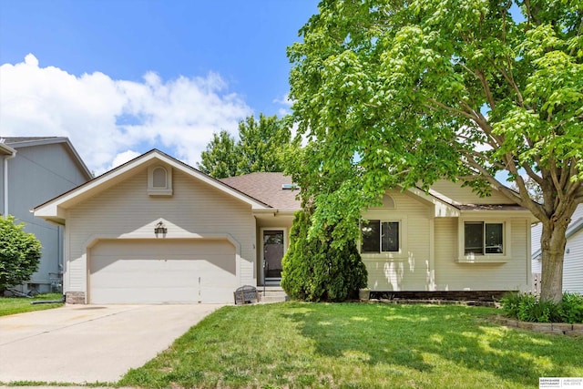 15212 Emmet St, Omaha, NE 68116 - view of front of house with an attached garage, a front lawn, and driveway