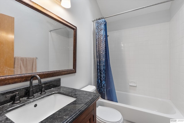 15212 Emmet St, Omaha, NE 68116 - full bathroom featuring toilet, vanity, and shower / bath combo with shower curtain