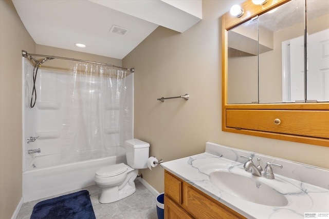 15212 Emmet St, Omaha, NE 68116 - bathroom featuring baseboards, shower / bath combo with shower curtain, toilet, vanity, and tile patterned flooring